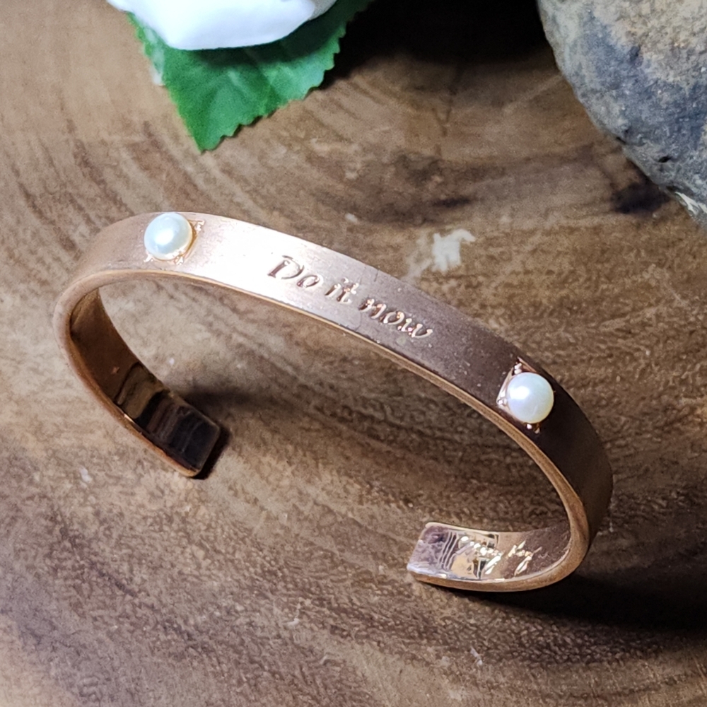 Mary Kay Matte Rose Gold-tone Cuff Bracelet with Faux Pearls "Do It Now"
